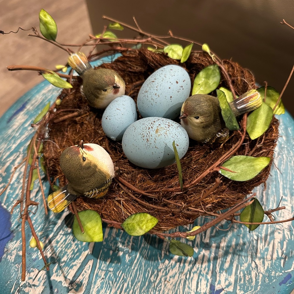 Decorative Bird Nest with Eggs and Birds